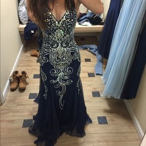 Blue beaded prom dress